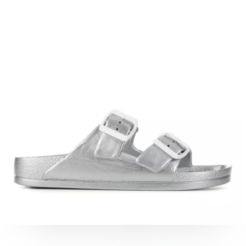 Mia Girl Jasmine Slide on Double Strap Sandal in Bright Silver 8 NWT  1030